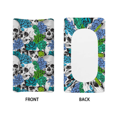Green Blue Flowers Skull Pattern Print Changing Pad Cover