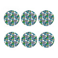 Green Blue Flowers Skull Pattern Print Coaster Set