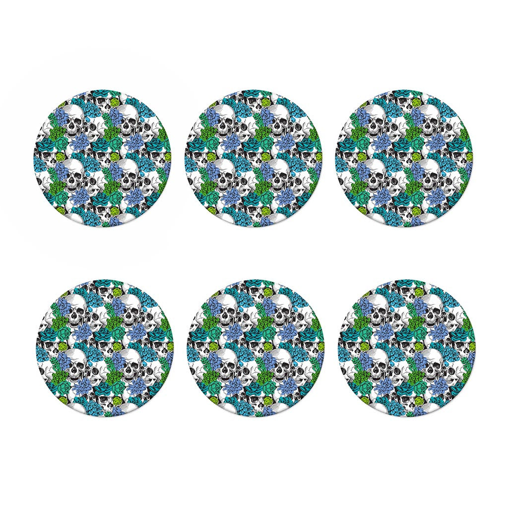 Green Blue Flowers Skull Pattern Print Coaster Set