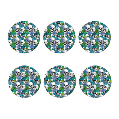 Green Blue Flowers Skull Pattern Print Coaster Set