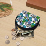 Green Blue Flowers Skull Pattern Print Coin Purse