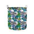 Green Blue Flowers Skull Pattern Print Collapsible Laundry Basket