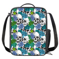 Green Blue Flowers Skull Pattern Print Crossbody Lunch Bag