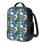 Green Blue Flowers Skull Pattern Print Crossbody Lunch Bag