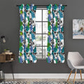 Green Blue Flowers Skull Pattern Print Grommet Curtain Panels