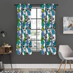 Green Blue Flowers Skull Pattern Print Curtain