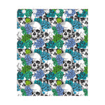 Green Blue Flowers Skull Pattern Print Curtain