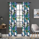 Green Blue Flowers Skull Pattern Print Curtain