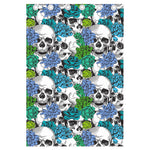 Green Blue Flowers Skull Pattern Print Curtain