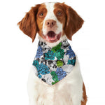 Green Blue Flowers Skull Pattern Print Dog Bandana