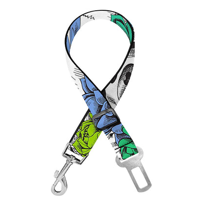 Green Blue Flowers Skull Pattern Print Dog Seat Belt