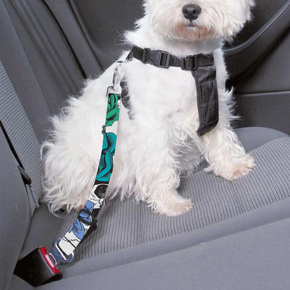 Green Blue Flowers Skull Pattern Print Dog Seat Belt