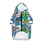 Green Blue Flowers Skull Pattern Print Dog Zip Up Hoodie