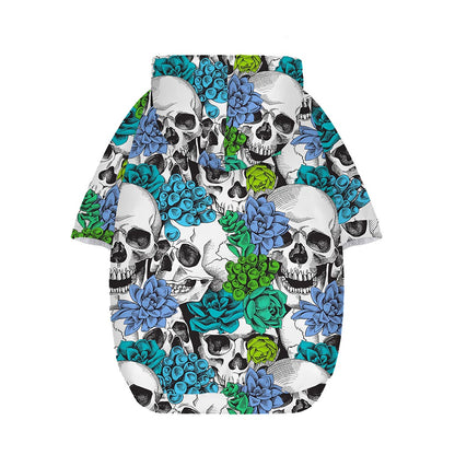 Green Blue Flowers Skull Pattern Print Dog Zip Up Hoodie