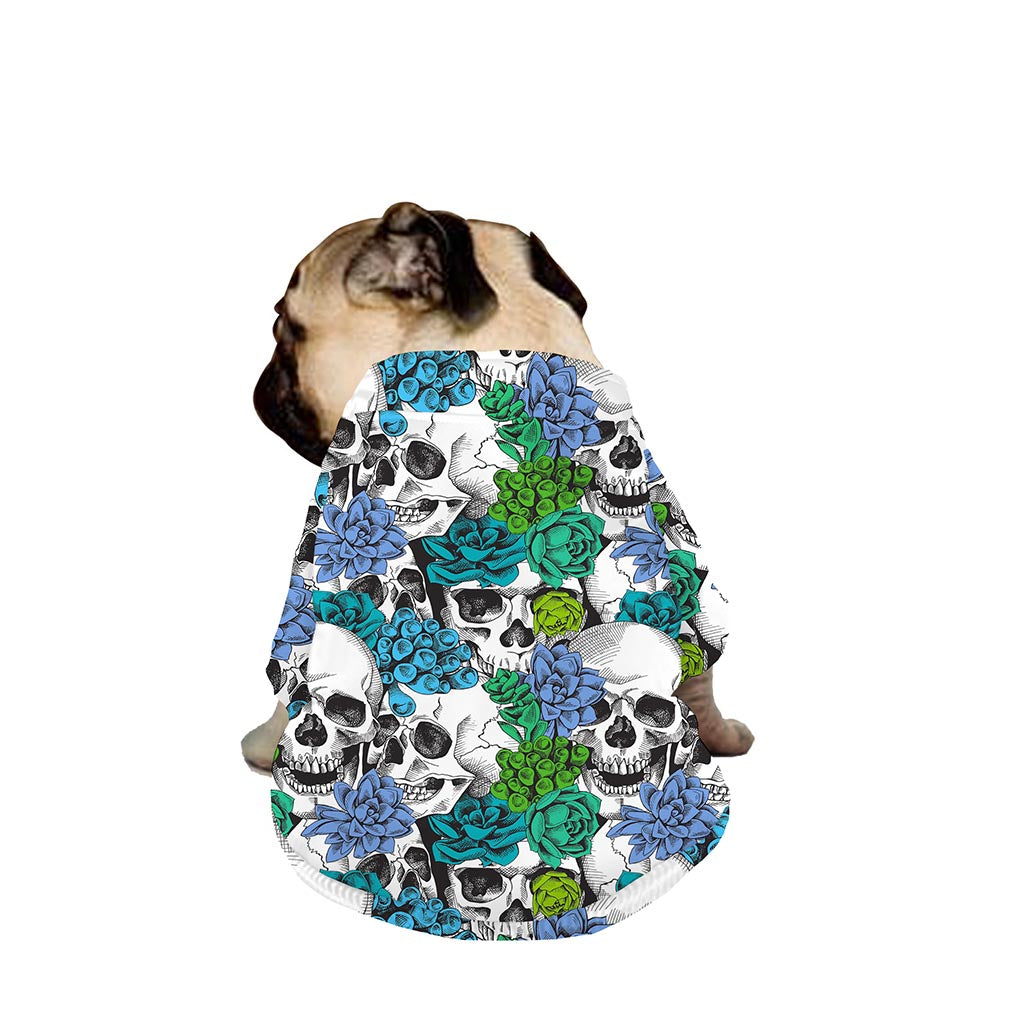 Green Blue Flowers Skull Pattern Print Dog Zip Up Jacket