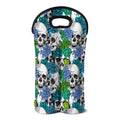 Green Blue Flowers Skull Pattern Print Double Neoprene Wine Tote