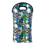 Green Blue Flowers Skull Pattern Print Double Neoprene Wine Tote