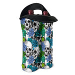 Green Blue Flowers Skull Pattern Print Double Neoprene Wine Tote