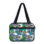 Green Blue Flowers Skull Pattern Print Double Strap Bible Bag
