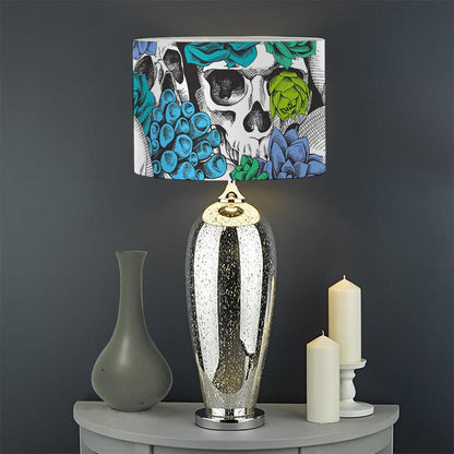 Green Blue Flowers Skull Pattern Print Drum Lamp Shade