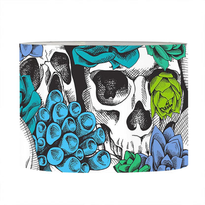Green Blue Flowers Skull Pattern Print Drum Lamp Shade