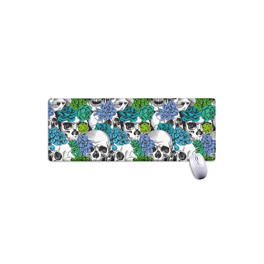 Green Blue Flowers Skull Pattern Print Extended Mouse Pad
