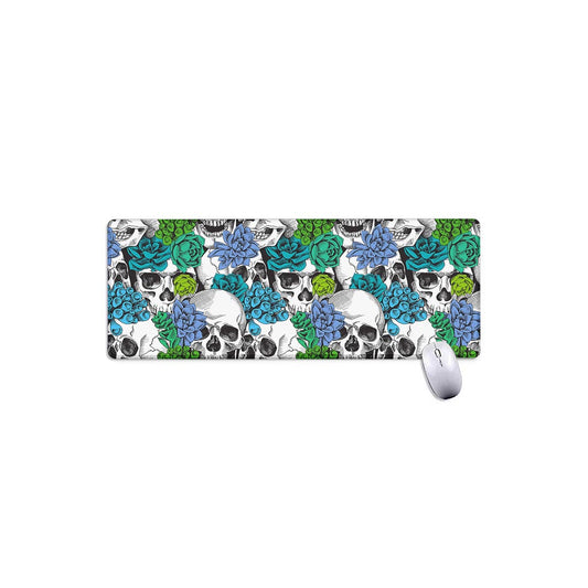 Green Blue Flowers Skull Pattern Print Extended Mouse Pad