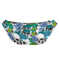 Green Blue Flowers Skull Pattern Print Fanny Pack