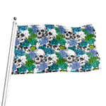 Green Blue Flowers Skull Pattern Print Flag