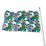 Green Blue Flowers Skull Pattern Print Flag