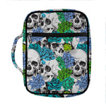 Green Blue Flowers Skull Pattern Print Front Pocket Bible Bag