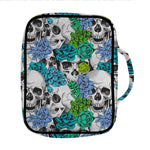 Green Blue Flowers Skull Pattern Print Front Pocket Bible Bag