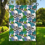 Green Blue Flowers Skull Pattern Print Garden Flag