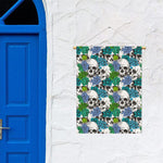 Green Blue Flowers Skull Pattern Print Garden Flag