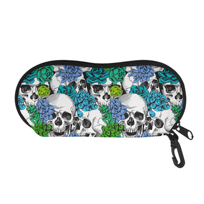 Green Blue Flowers Skull Pattern Print Glasses Case