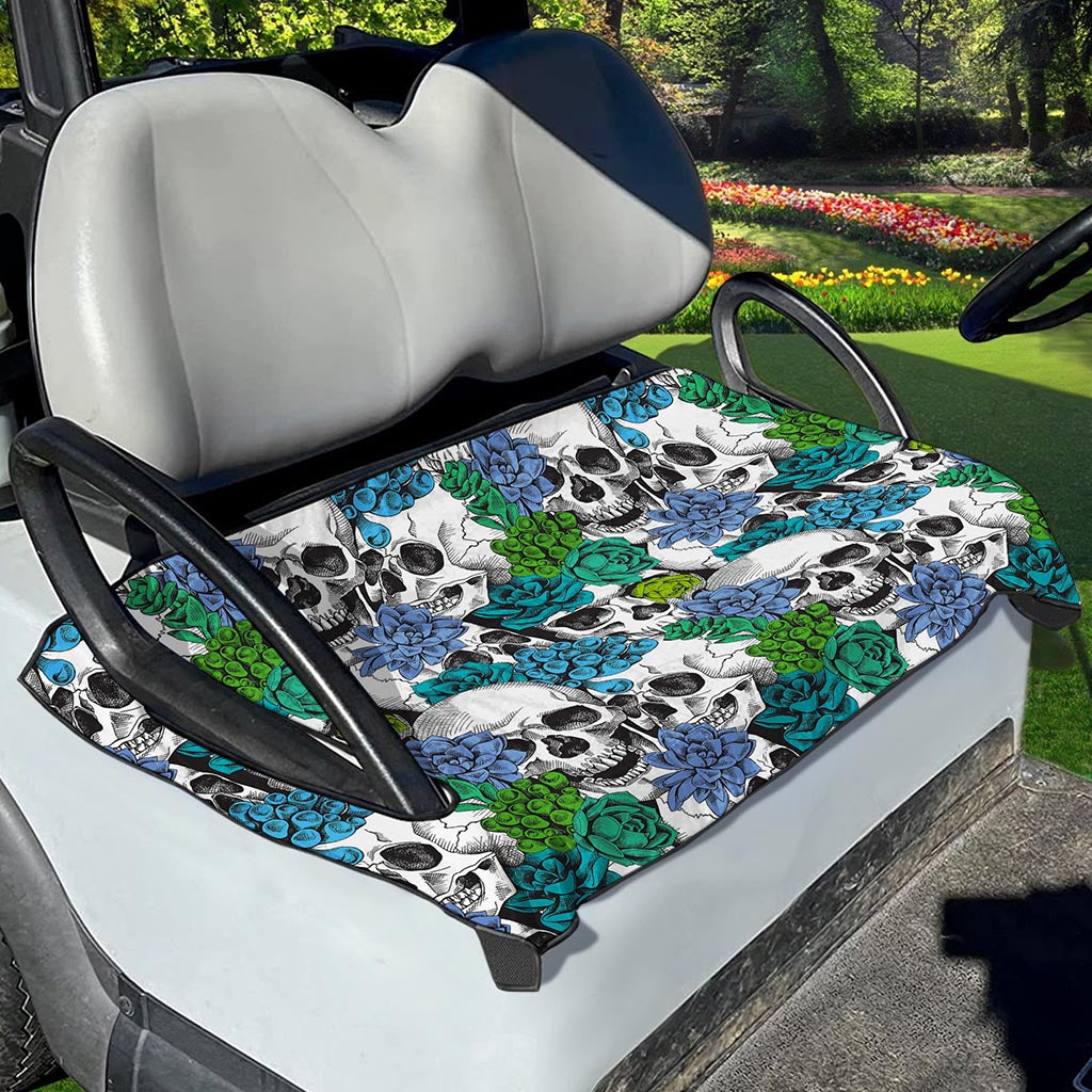 Green Blue Flowers Skull Pattern Print Golf Cart Seat Cover