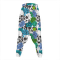 Green Blue Flowers Skull Pattern Print Hammer Pants
