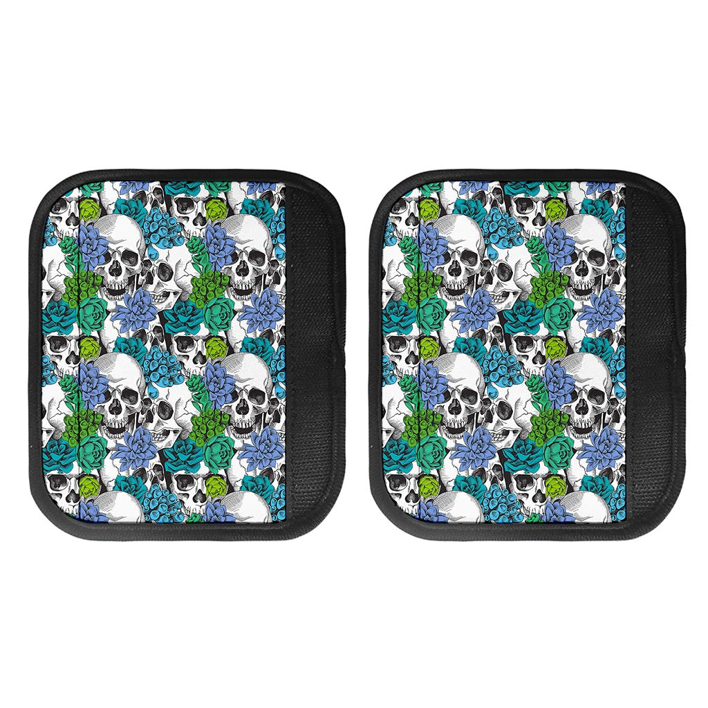 Green Blue Flowers Skull Pattern Print Handle Covers