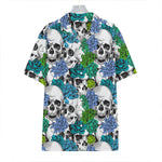 Green Blue Flowers Skull Pattern Print Hawaiian Shirt