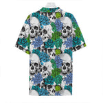 Green Blue Flowers Skull Pattern Print Hawaiian Shirt