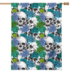 Green Blue Flowers Skull Pattern Print House Flag