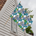 Green Blue Flowers Skull Pattern Print House Flag