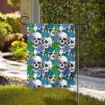 Green Blue Flowers Skull Pattern Print House Flag
