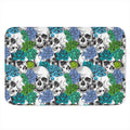 Green Blue Flowers Skull Pattern Print Indoor Door Mat