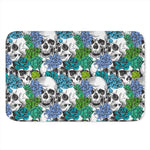 Green Blue Flowers Skull Pattern Print Indoor Door Mat