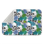 Green Blue Flowers Skull Pattern Print Indoor Door Mat
