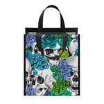Green Blue Flowers Skull Pattern Print Insulated Lunch Tote
