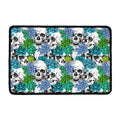 Green Blue Flowers Skull Pattern Print Kitchen Mat