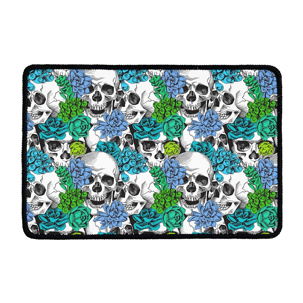 Green Blue Flowers Skull Pattern Print Kitchen Mat
