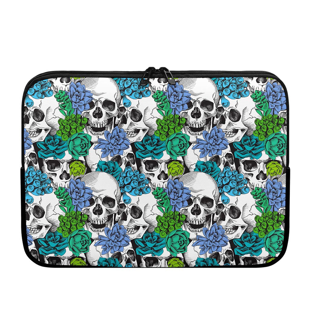 Green Blue Flowers Skull Pattern Print Laptop Sleeve
